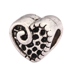 5 x Love & Heart Charms Beads Antique Silver Tone European Charm Beads  #MEC-34